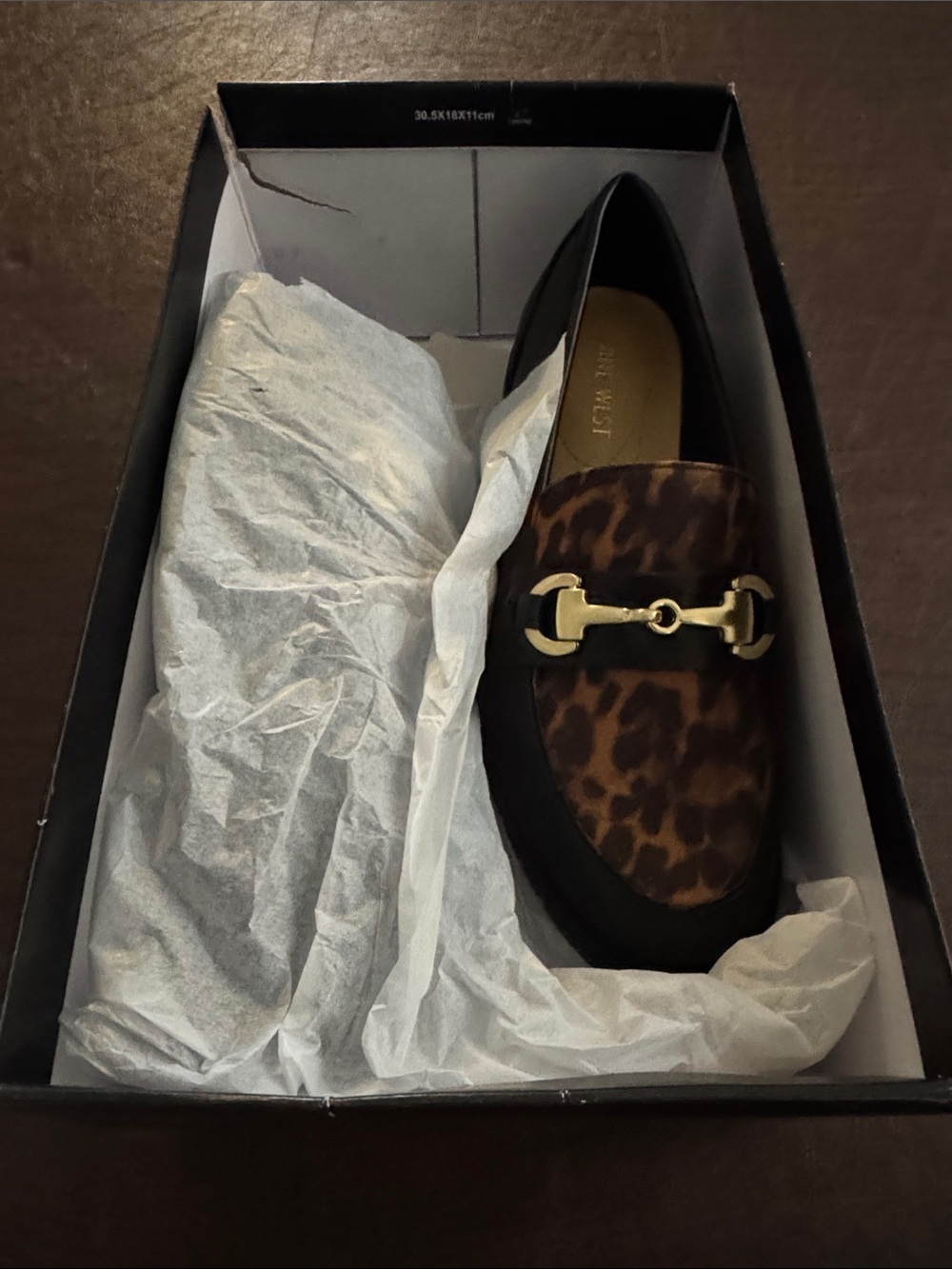 Nine West Black Loafer with Leopard Print and Gold Horsebit